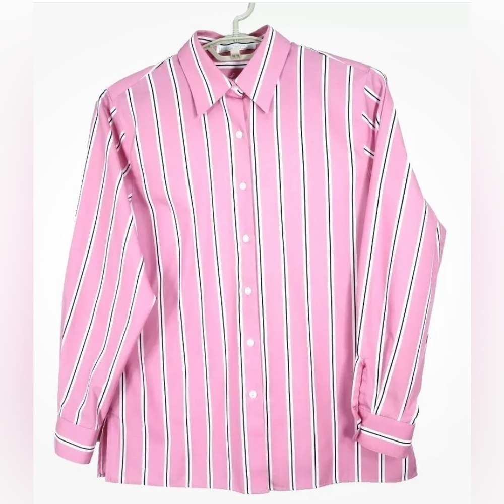 FOXCROFT Women's Wrinkle Free button up Blouse Striped Pink White
Size: 12 p